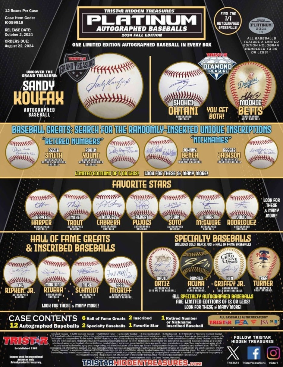 Tristar Hidden Treasures Autographed Baseball Platinum Fall Edition 2024